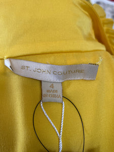 St. John Size 4 Yellow Silk Sleeveless Ruffle Front Blouse NWT