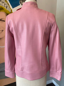 St. John Pink Leather Size P Leather Bomber Jacket