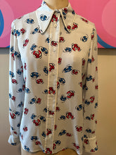 Load image into Gallery viewer, Miu Miu Size 38 Baby Blue Silk Poker Chips Long Sleeve Blouse
