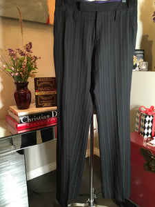 Barbara Bui Size 40 Black Wool Wid Leg Pinstripe Pants 2400-456-11020