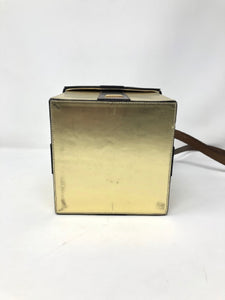 Moschino Brown Gold Leather Gift Box Bag Purse