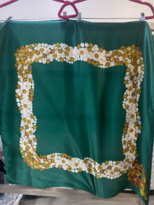 Chanel Green & Gold Pearls Silk  Scarf