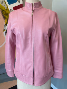 St. John Pink Leather Size P Leather Bomber Jacket