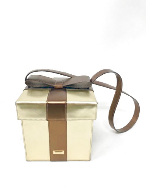 Moschino Brown Gold Leather Gift Box Bag Purse