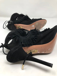 Aquazzura 36 Black Suede Leather Fringe Sandals 1-416-61321