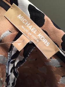 Michael Kors Sz 4 Tan Black Silk Texxtured Animal Print Cropped Pants 1-13-51019