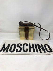 Moschino Brown Gold Leather Gift Box Bag Purse