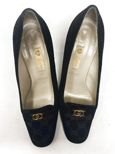 Gucci Black Fabric Suede Trim Pumps Vintage