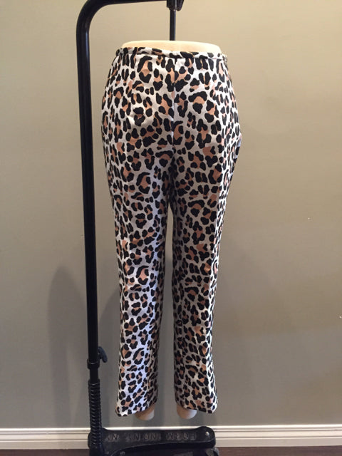 Michael Kors Sz 4 Tan Black Silk Texxtured Animal Print Cropped Pants 1-13-51019