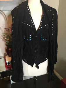 Issey Miyake Black Jacket Vest Combo Studs Crushed Velvet 2 Pc 2400-234-12119