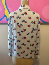 Load image into Gallery viewer, Miu Miu Size 38 Baby Blue Silk Poker Chips Long Sleeve Blouse
