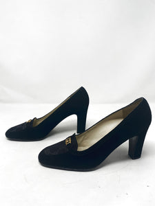 Gucci Black Fabric Suede Trim Pumps Vintage