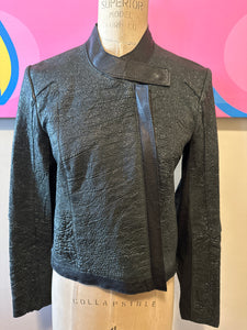 Helmut Lang Size P Teal Black Leather Bomber Biker Jacket