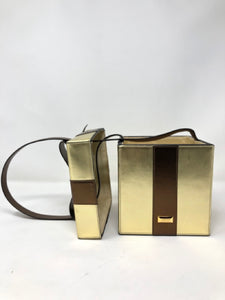 Moschino Brown Gold Leather Gift Box Bag Purse