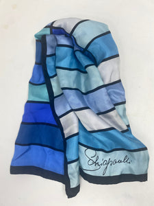 Schiaparell Blue Gray Striped Silki Dress Scarf