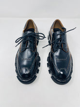 Load image into Gallery viewer, Balenciaga 37 1/2 Black Leather Silver Staple Derby Shoes
