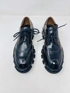 Balenciaga 37 1/2 Black Leather Silver Staple Derby Shoes