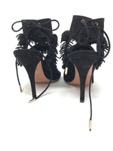 Load image into Gallery viewer, Aquazzura 36 Black Suede Leather Fringe Sandals 1-416-61321
