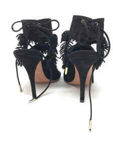 Aquazzura 36 Black Suede Leather Fringe Sandals 1-416-61321