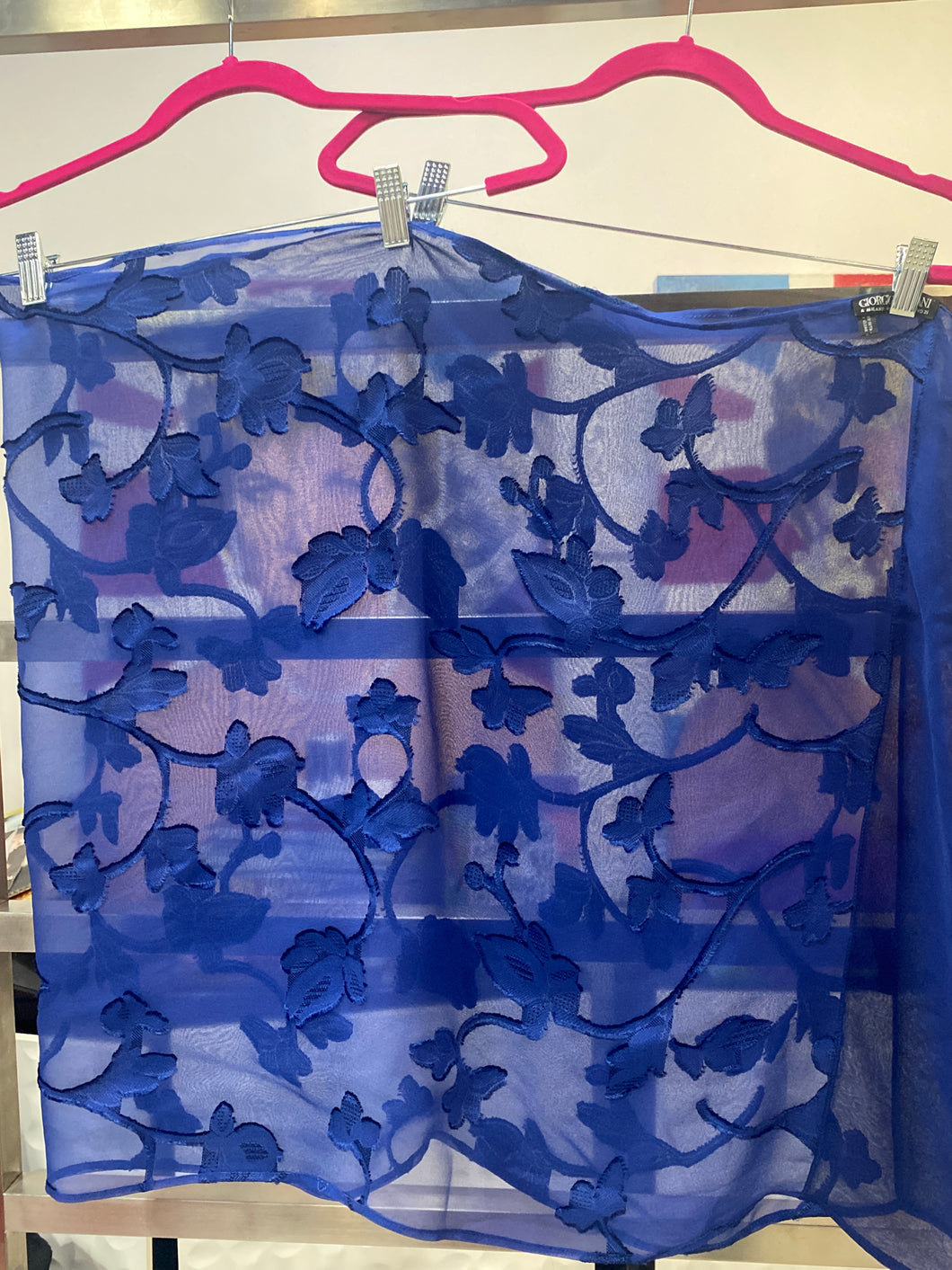 Giorgio Armani Blue Floral Sheer Silk Scarf