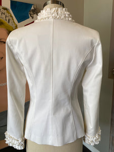 Anne Fontaine Size 38 White Stretch Cotton Ruffle Neck Jacket NWT