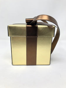 Moschino Brown Gold Leather Gift Box Bag Purse