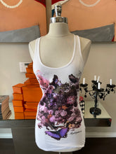 Load image into Gallery viewer, Religion Sz M White Rayon Purple Skull Flower T-shirt 2400-881-3922
