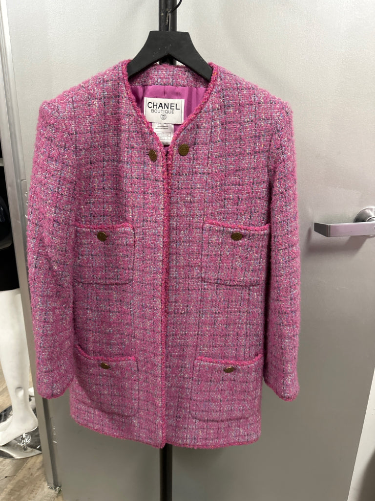 Chanel Size 36 Pink Baby Blue Wool Boucle Jacket