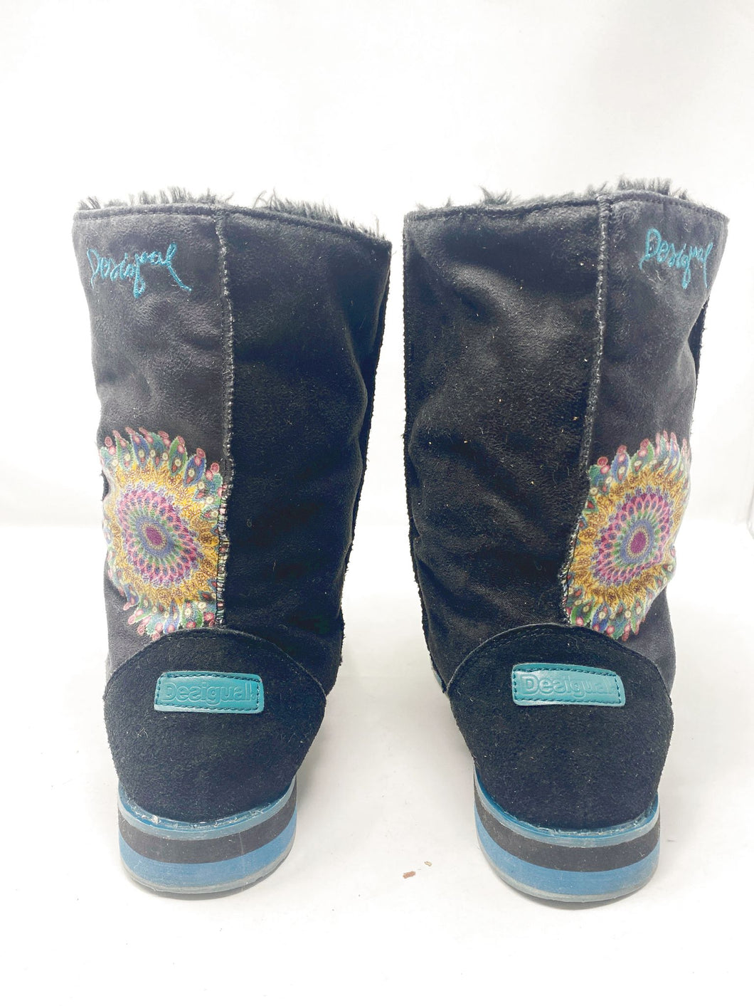 Desigual 40 Black Faux Fur Sueds Boots 2870-140-11121