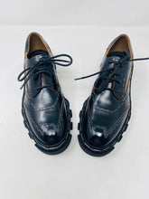 Load image into Gallery viewer, Balenciaga 37 1/2 Black Leather Silver Staple Derby Shoes
