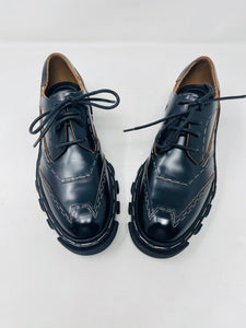 Balenciaga 37 1/2 Black Leather Silver Staple Derby Shoes