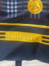 Load image into Gallery viewer, Burberry Navy Gold Plaid Silk Scarf
