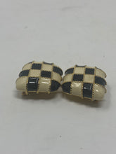 Load image into Gallery viewer, St. John Diamond Shape Black Ivory Gold Harlequin Clip On Earrings
