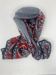 Christian Dior Red Navy White Paisley Cotton Dress Scarf